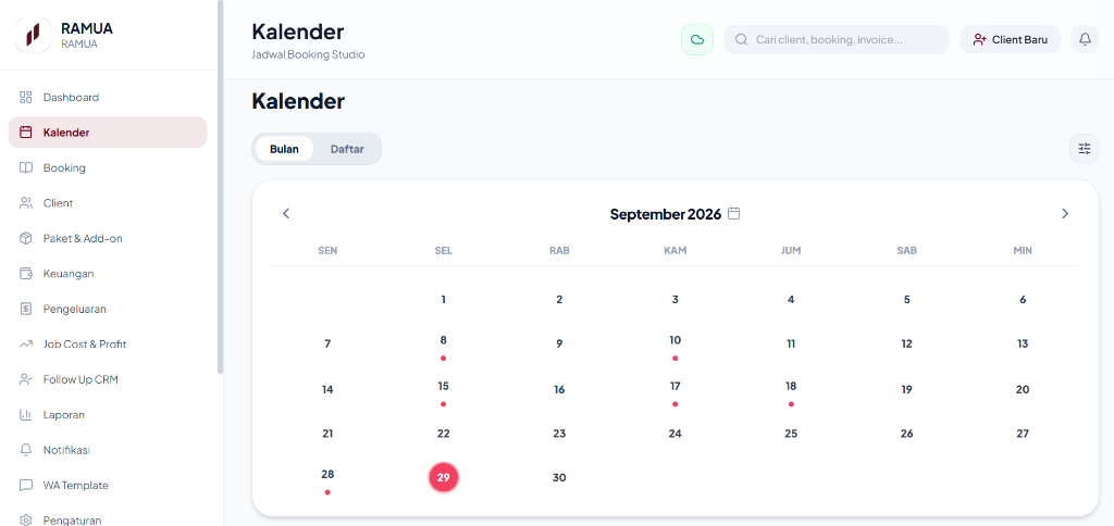 RAMUA kalender booking